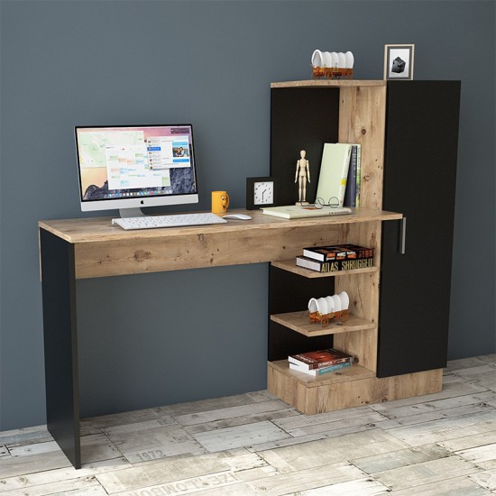Γραφείο-ραφιέρα Kary pakoworld μαύρο-oak 152,5x40x120εκ Γραφείο-ραφιέρα Kary pakoworld μαύρο-oak 152,5x40x120εκ