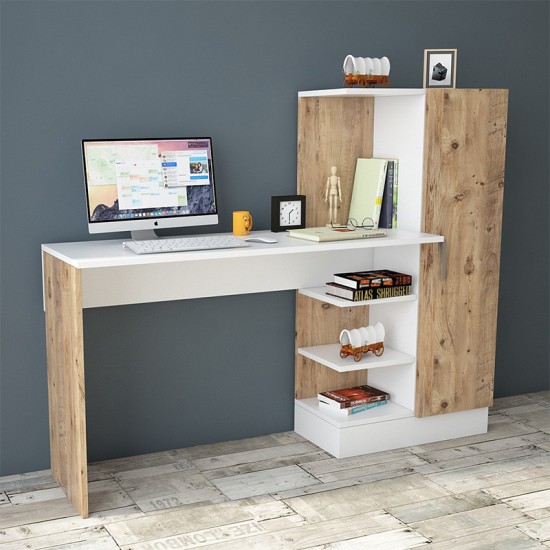 Γραφείο-ραφιέρα Kary pakoworld λευκό-oak 152,5x40x120εκ Γραφείο-ραφιέρα Kary pakoworld λευκό-oak 152,5x40x120εκ