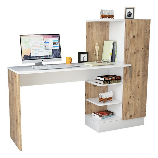 Γραφείο-ραφιέρα Kary pakoworld λευκό-oak 152,5x40x120εκ Γραφείο-ραφιέρα Kary pakoworld λευκό-oak 152,5x40x120εκ