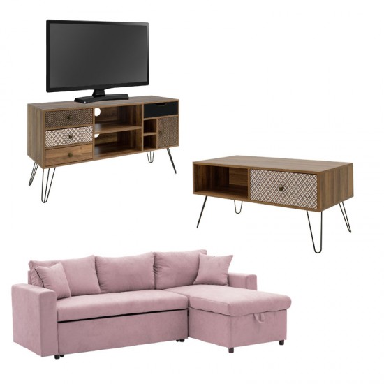 Φοιτητικό πακέτο επίπλων σαλονιού Boho 2 pakoworld σετ 3 τμχ