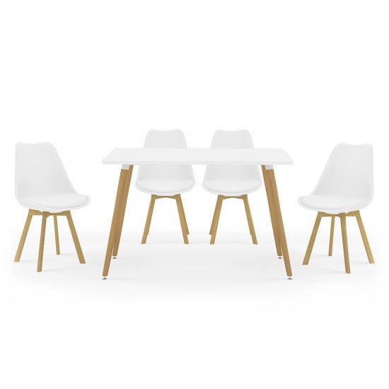 Tραπεζαρία Natali-Gaston σετ 5τμχ λευκό σε απόχρωση λευκό-φυσικό 120x80x73εκ