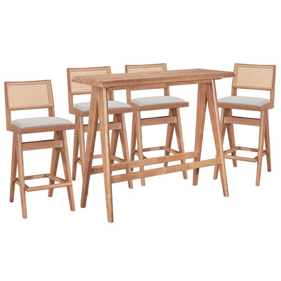 Τραπεζαρία μπαρ Winslow pakoworld σετ 5τεμ ξύλο rubberwood ανοιχτό καρυδί 120x45x100εκ Τραπεζαρία μπαρ Winslow pakoworld σετ 5τεμ ξύλο rubberwood ανοιχτό καρυδί 120x45x100εκ