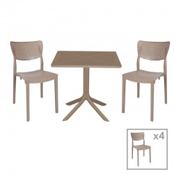 Τραπεζαρία Groovy-Ignite pakoworld σετ 5τεμ PP cappuccino 80x80x74,5εκ.