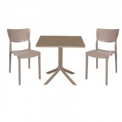 Τραπεζαρία Groovy-Ignite pakoworld σετ 3τεμ PP cappuccino 80x80x74,5εκ.