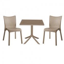 Τραπεζαρία Groovy-Confident pakoworld σετ 3τεμ PP cappuccino 80x80x74,5εκ